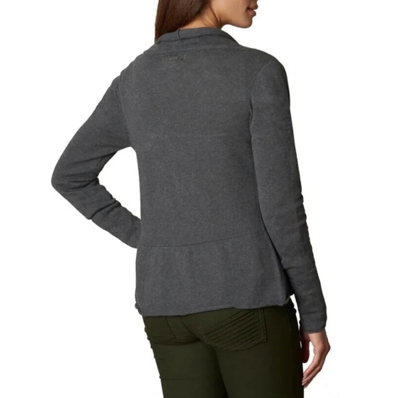 PrAna Georgia Wrap open long sleeve ecru cardigan rear peplum assymetrical hem - Picture 8 of 10